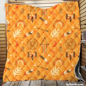 Boho Elements Pattern on Apricot Background Quilt Blanket