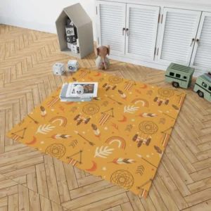 Boho Elements Pattern on Apricot Background Rug 1