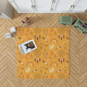 Boho Elements Pattern on Apricot Background Rug