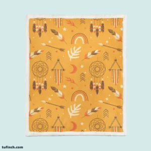 Boho Elements Pattern on Apricot Background Sherpa Fleece Blanket 1