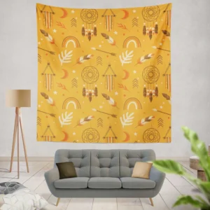 Boho Elements Pattern on Apricot Background Wall Tapestry