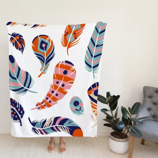 Boho Feather Design Fleece Blanket