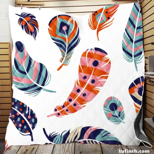 Boho Feather Design Quilt Blanket