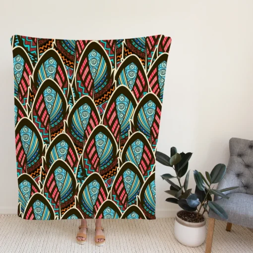 Boho Style Feather Design Fleece Blanket