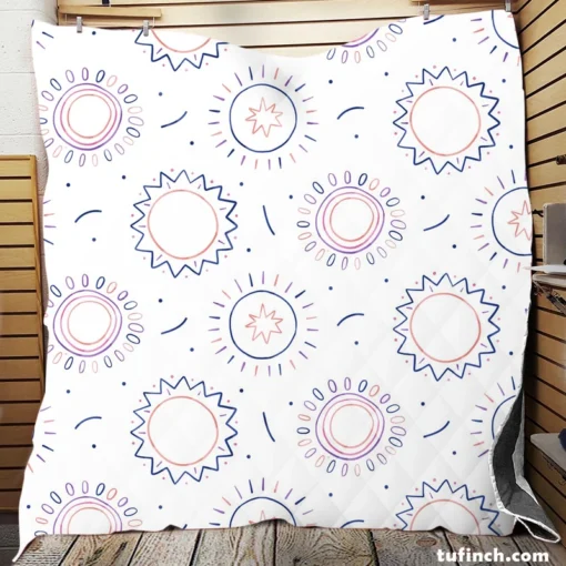 Boho Sun And Daisy Pattern Quilt Blanket