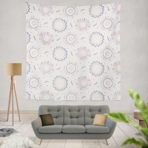 Boho Sun And Daisy Pattern Wall Tapestry