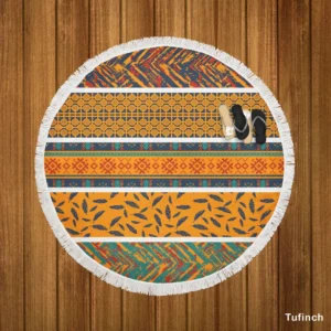 Boho Tribal Banner Set Round Beach Towel