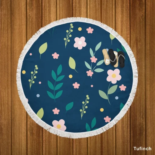 Botanical Floral Pattern Round Beach Towel