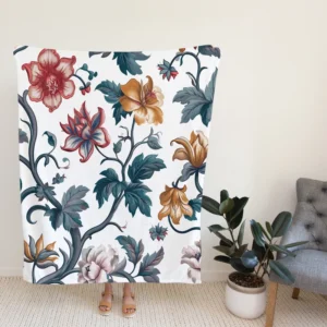 Botanical Floral Toile Fleece Blanket