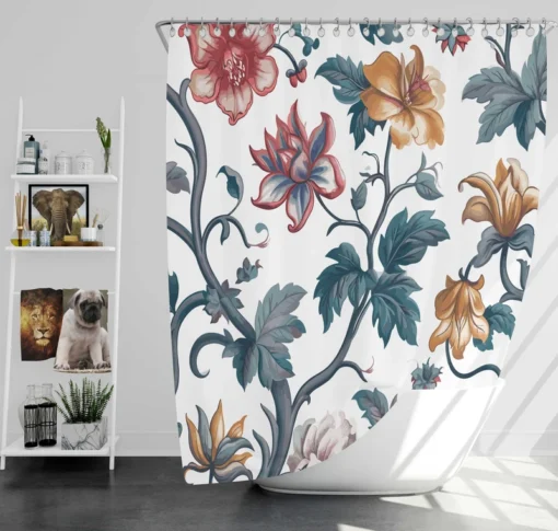 Botanical Floral Toile Shower Curtain