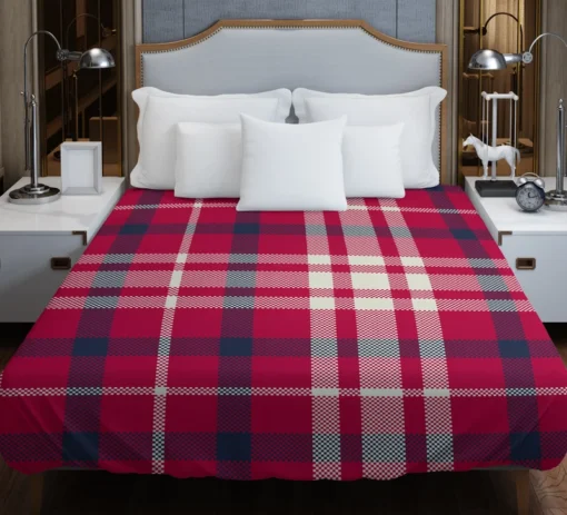 Brick Red Blue Plaid Duvet Cover