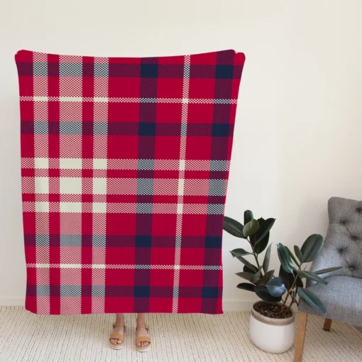 Brick Red Blue Plaid Fleece Blanket