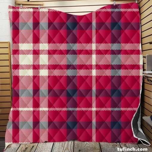 Brick Red Blue Plaid Quilt Blanket