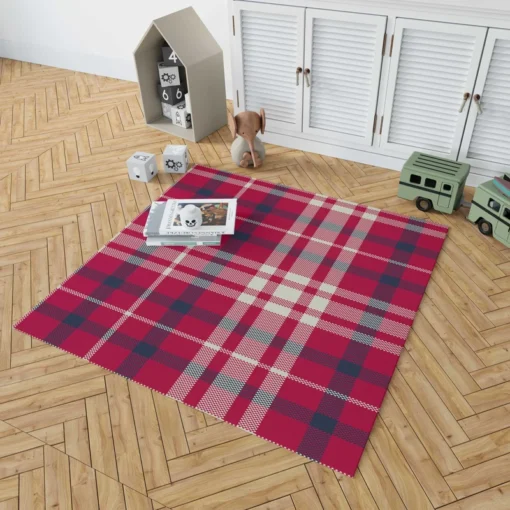 Brick Red Blue Plaid Rug 1