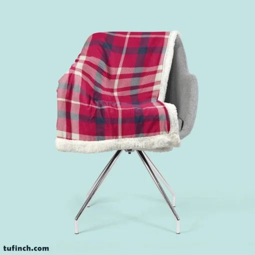 Brick Red Blue Plaid Sherpa Fleece Blanket 2