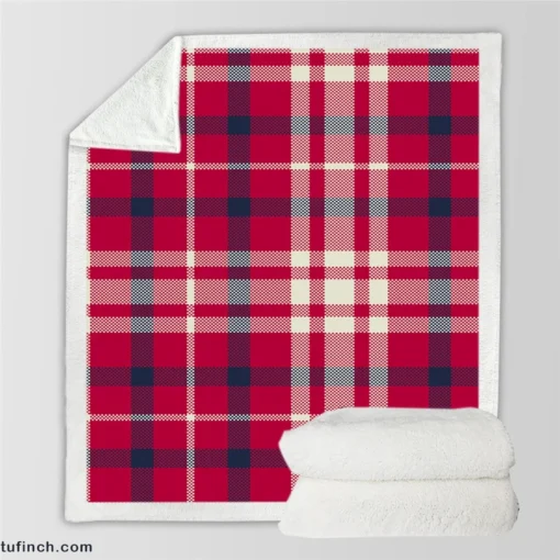 Brick Red Blue Plaid Sherpa Fleece Blanket