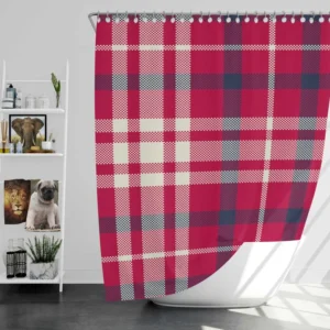 Brick Red Blue Plaid Shower Curtain