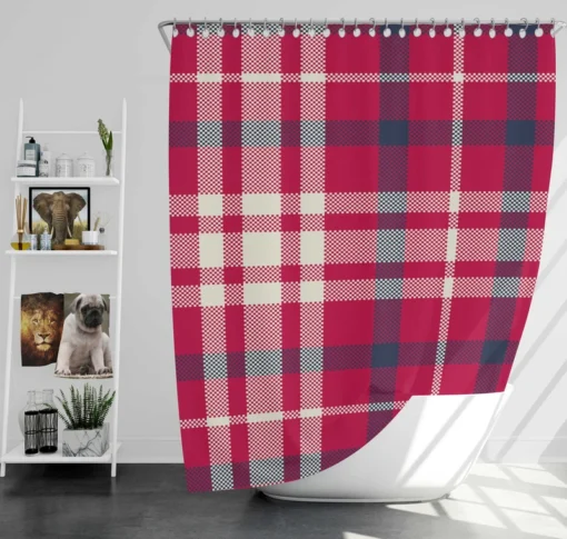 Brick Red Blue Plaid Shower Curtain