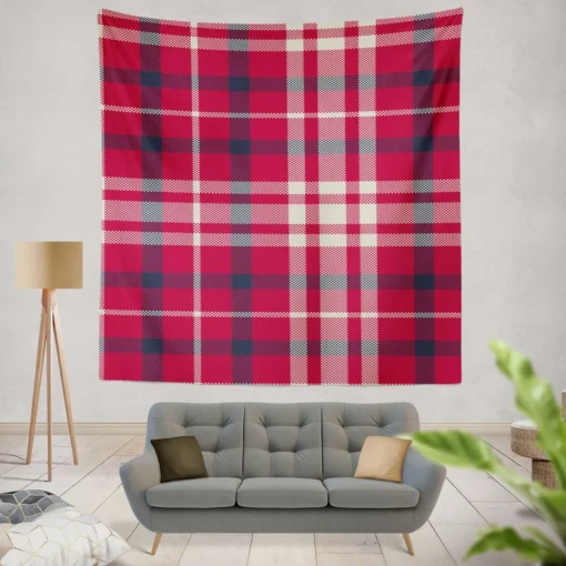 Brick Red Blue Plaid Wall Tapestry