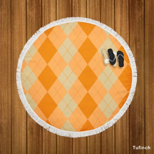 Bright Argyle Pattern Round Beach Towel