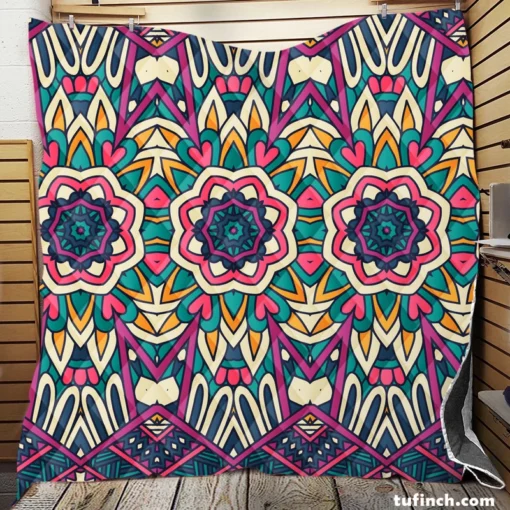 Bright Aztec Tribal Fabric Design Quilt Blanket