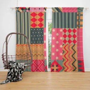 Bright Colorful Patchwork Design Curtain