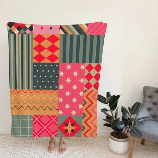 Bright Colorful Patchwork Design Fleece Blanket