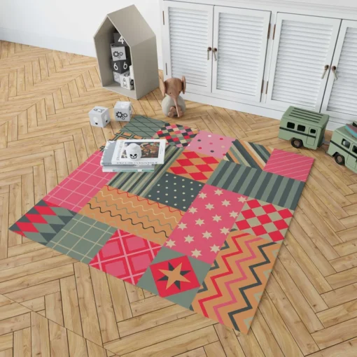 Bright Colorful Patchwork Design Rug 1