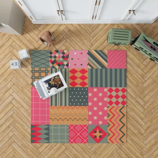 Bright Colorful Patchwork Design Rug