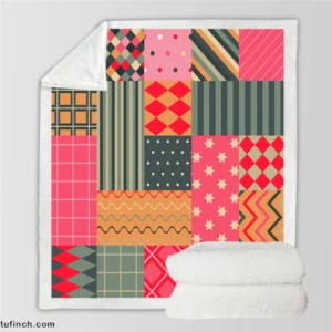 Bright Colorful Patchwork Design Sherpa Fleece Blanket