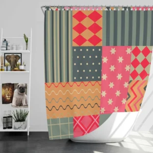 Bright Colorful Patchwork Design Shower Curtain