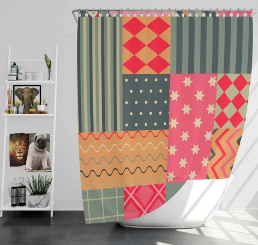 Bright Colorful Patchwork Design Shower Curtain