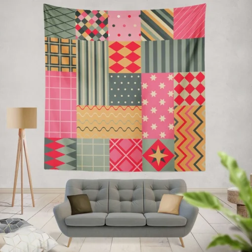 Bright Colorful Patchwork Design Wall Tapestry