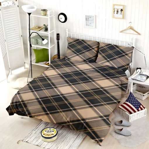 Brown Black Scottish Plaid Bedding Set