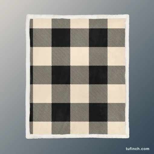 Buffalo Check Black Dairy Cream pattern Sherpa Fleece Blanket 1