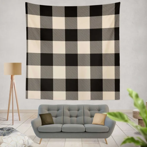 Buffalo Check Black Dairy Cream pattern Wall Tapestry