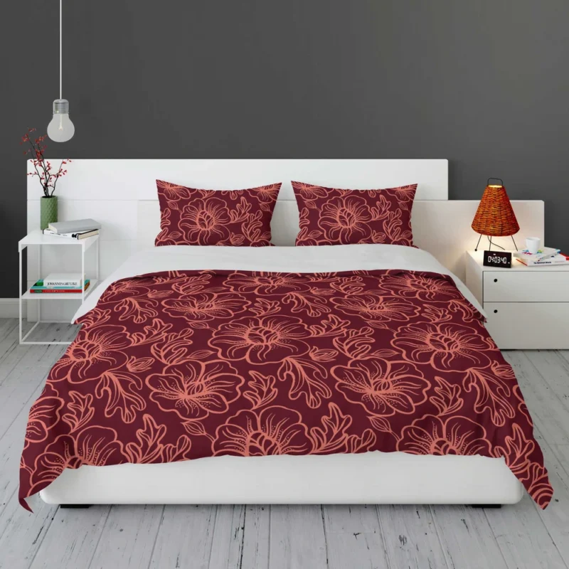 Burgundy Floral Design Bedding Set 1