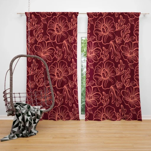 Burgundy Floral Design Curtain