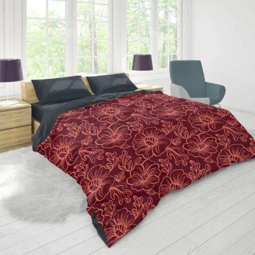 Burgundy Floral Design Duvet Cover 1