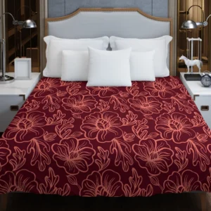 Burgundy Floral Design Duvet Cover