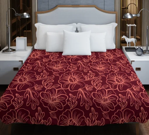 Burgundy Floral Design Duvet Cover