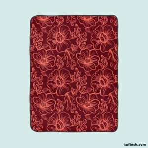 Burgundy Floral Design Fleece Blanket 1