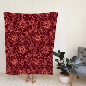 Burgundy Floral Design Fleece Blanket