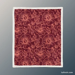 Burgundy Floral Design Sherpa Fleece Blanket 1