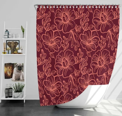 Burgundy Floral Design Shower Curtain