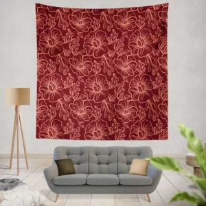 Burgundy Floral Design Wall Tapestry