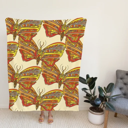 Butterfly Sketch Hand Drawn Pattern Fleece Blanket