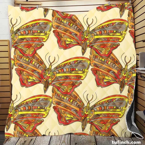 Butterfly Sketch Hand Drawn Pattern Quilt Blanket