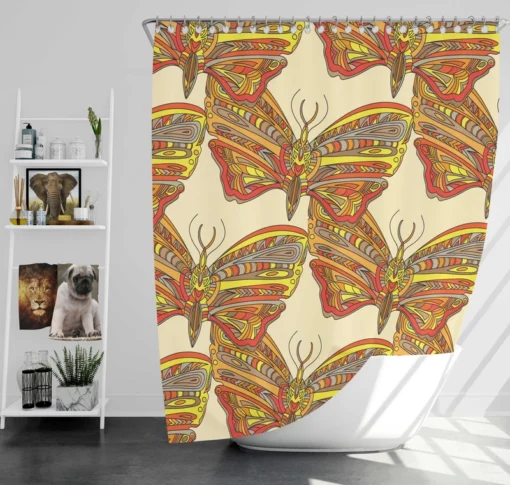 Butterfly Sketch Hand Drawn Pattern Shower Curtain