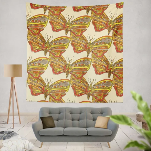 Butterfly Sketch Hand Drawn Pattern Wall Tapestry